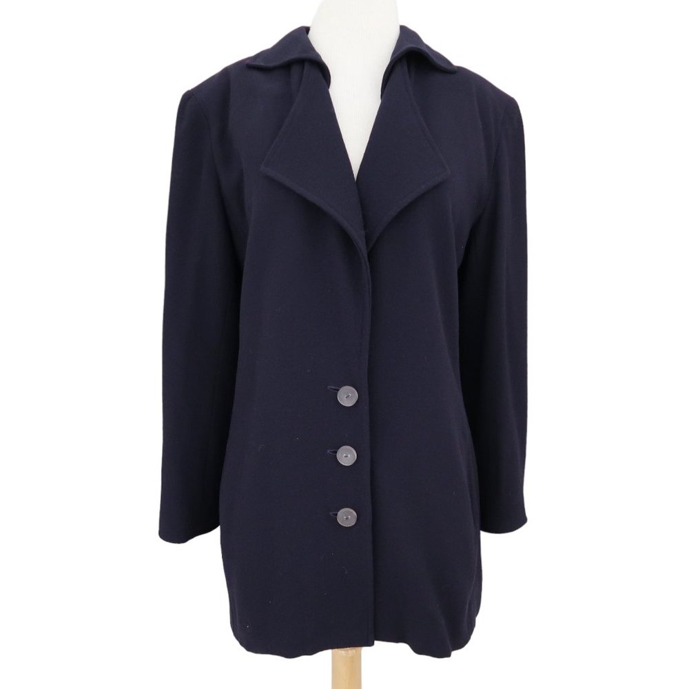 vtg 80s JEAN MUIR long wool jacket UK 14 US 12 Layered collar